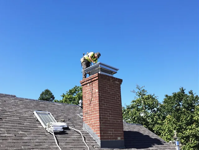 Mission Viejo Chimney Sweep technician measuring a chimney cap in Mission Viejo, CA