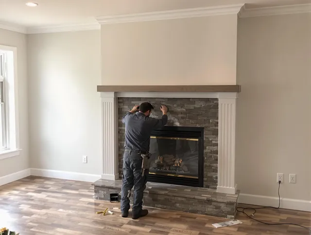 Mission Viejo Chimney Sweep finishing a custom fireplace install in Mission Viejo, CA
